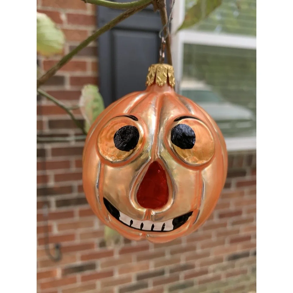 Halloween Pumpkin Jack O Lantern Glass‎ Ornament 3